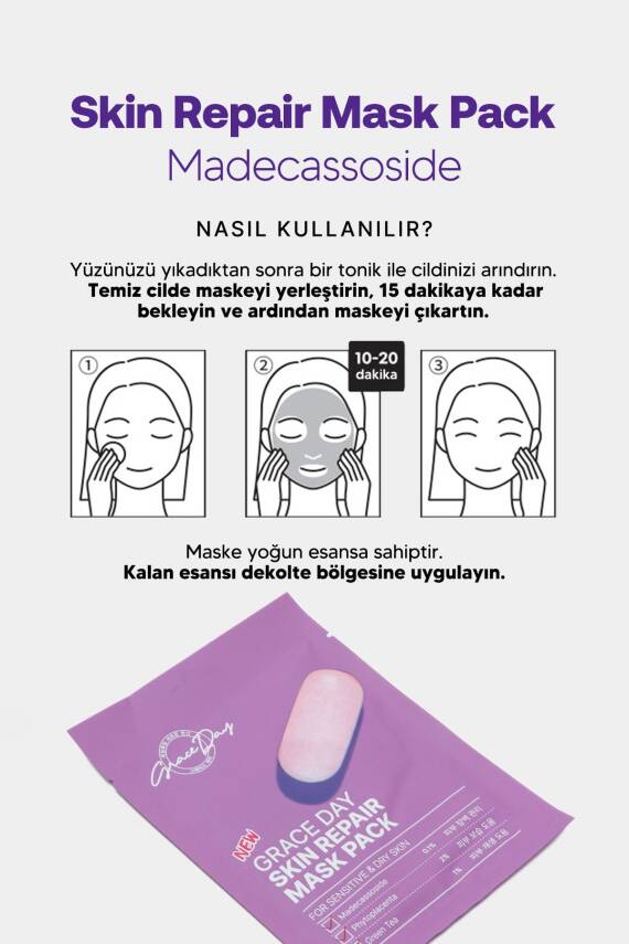Hassas Ciltler İçin Bariyer Onarıcı Kağıt Maske Grace Day Skin Repair Mask Pack - 5