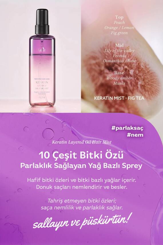 Keratin İçeren Nemlendirici ve Isı Koruyucu Onarıcı Saç Spreyi LADOR Keratin Oil Mist Fig - 4