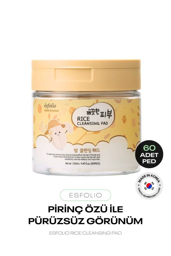 Pirinç Özleri İçeren ve Pürüzsüz Görünüm Sağlayan Esfolio Rice Cleansing Pad 60'lı - 1