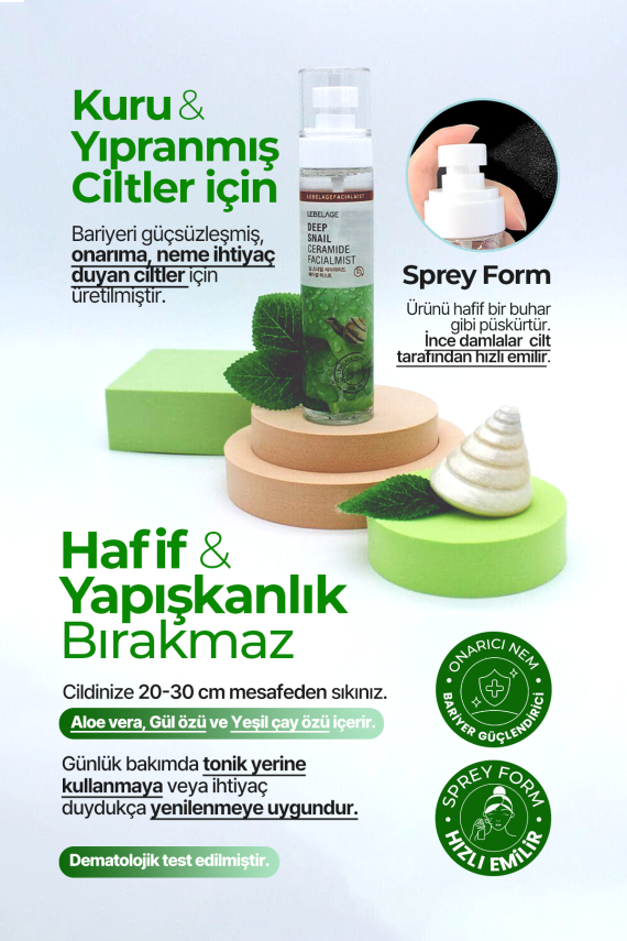 Salyangoz Özü ve Ceramide İçeren Nemlendirici Sprey Mist LEBELAGE Snail Ceramide Facial Mist - 3