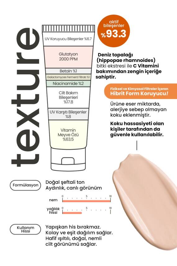 Şeftali Tonlu, Ton Eşitleyici Suya Dayanıklı Vegan Güneş Kremi Derma Factory Waterful Sun Cream 50GR - 4