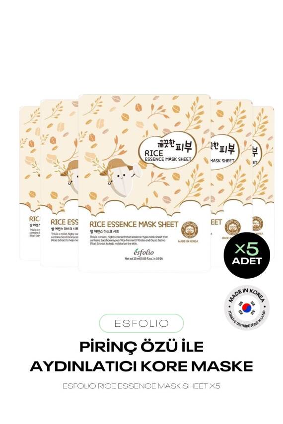 x5 Avantajlı Set - Aydınlatıcı Kore Pirinç Maskesi Korean Rice Essence Sheet Mask Kağıt Maske - 1